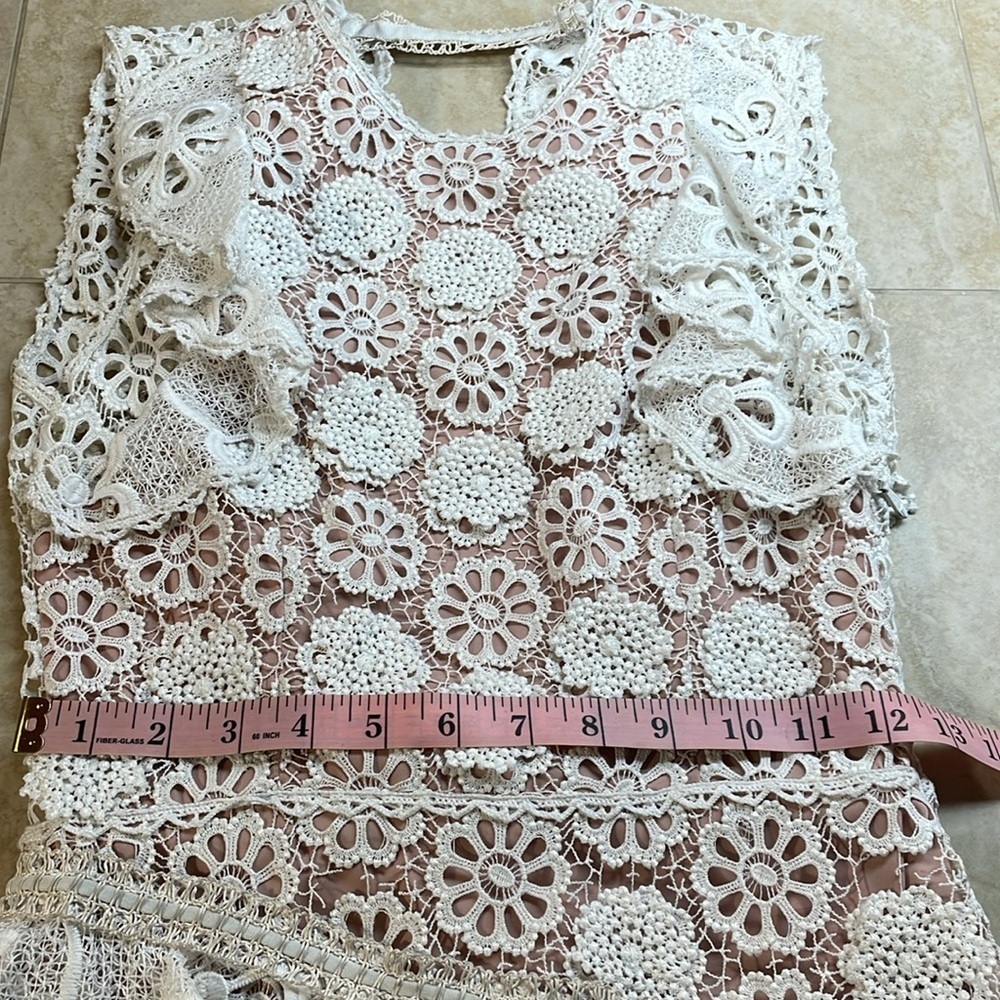Alexis Dress Mini Size XS Lace Floral Lined Sleeveless Off White Asymm Hem - Picture 9 of 11